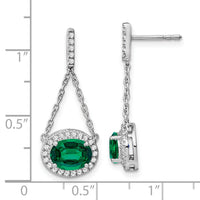 14k White Gold Oval Created Emerald and Diamond Dangle Earrings-EM7228-EM-033-WA