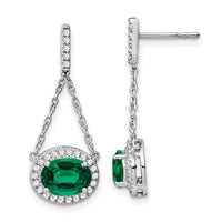 14k White Gold Oval Created Emerald and Diamond Dangle Earrings-EM7228-EM-033-WA