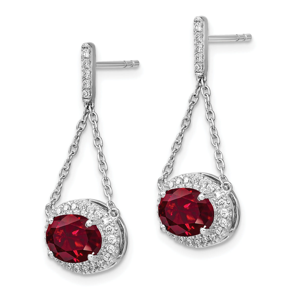 14k White Gold Oval Created Ruby and Diamond Dangle Earrings-EM7228-RU-033-WA