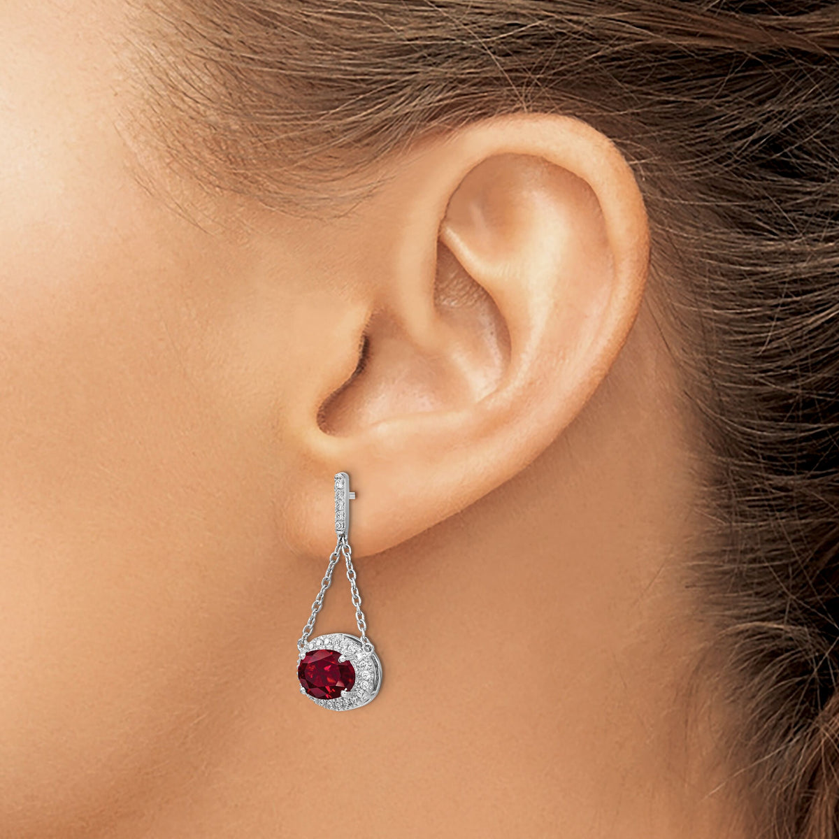 14k White Gold Oval Created Ruby and Diamond Dangle Earrings-EM7228-RU-033-WA