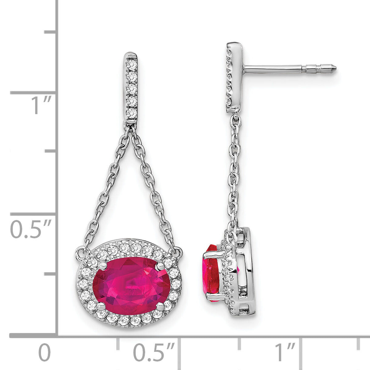 14k White Gold Oval Created Ruby and Diamond Dangle Earrings-EM7228-RU-033-WA