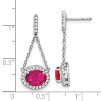 14k White Gold Oval Created Ruby and Diamond Dangle Earrings-EM7228-RU-033-WA