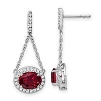 14k White Gold Oval Created Ruby and Diamond Dangle Earrings-EM7228-RU-033-WA