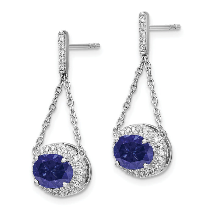 14k White Gold Oval Created Sapphire and Diamond Dangle Earrings-EM7228-SA-033-WA