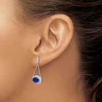 14k White Gold Oval Created Sapphire and Diamond Dangle Earrings-EM7228-SA-033-WA
