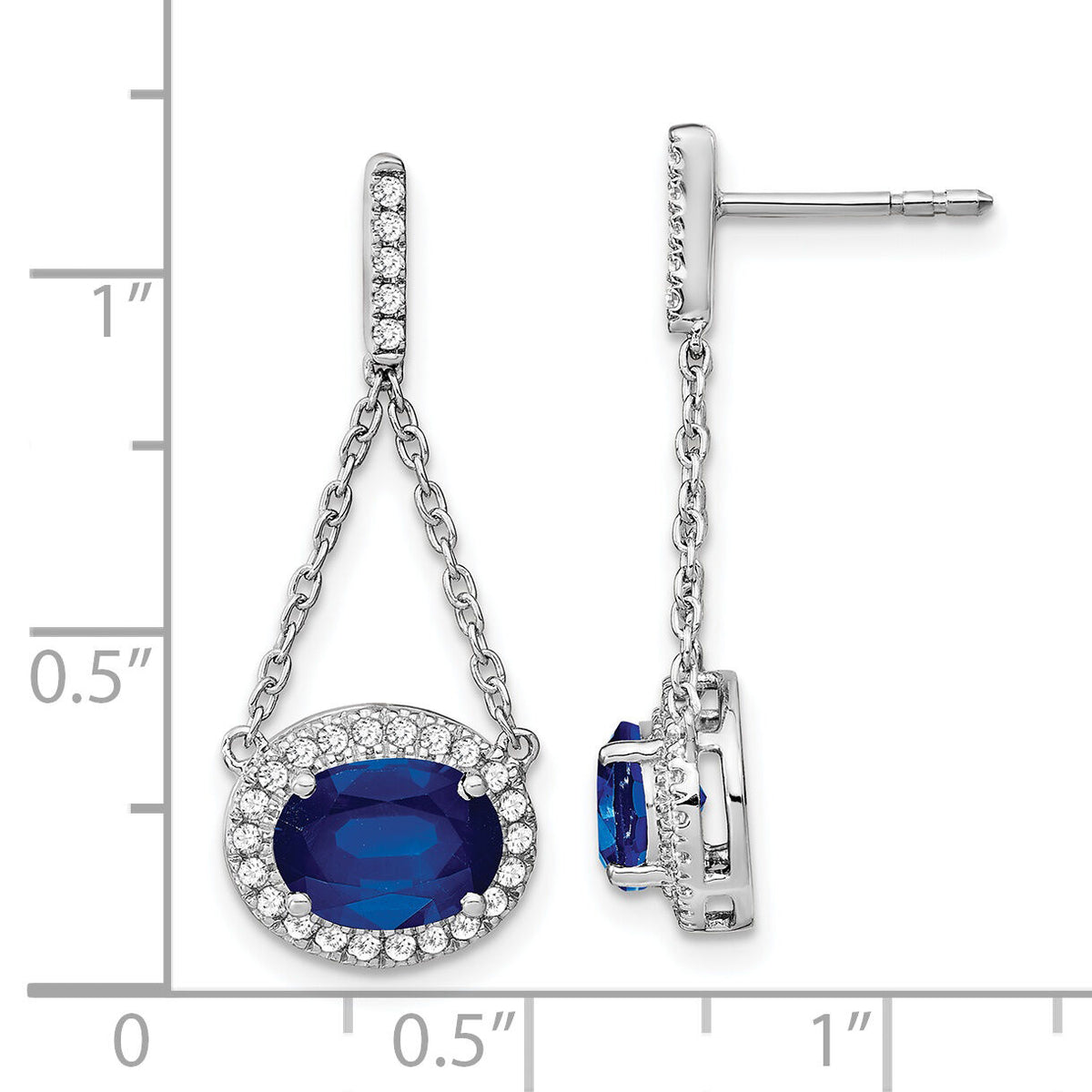 14k White Gold Oval Created Sapphire and Diamond Dangle Earrings-EM7228-SA-033-WA