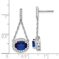 14k White Gold Oval Created Sapphire and Diamond Dangle Earrings-EM7228-SA-033-WA