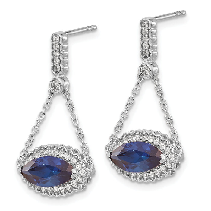 14k White Gold Marquise Created Sapphire and Diamond Earrings-EM7229-SA-033-WA