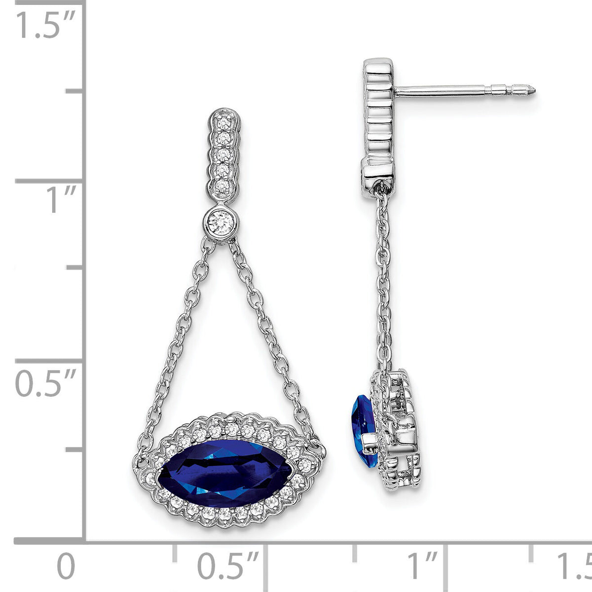 14k White Gold Marquise Created Sapphire and Diamond Earrings-EM7229-SA-033-WA