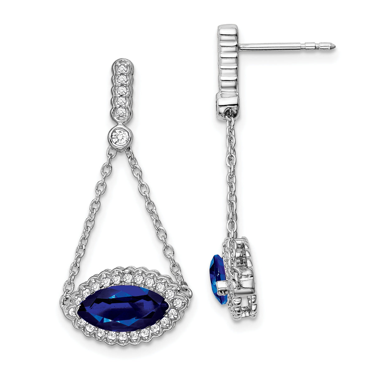 14k White Gold Marquise Created Sapphire and Diamond Earrings-EM7229-SA-033-WA