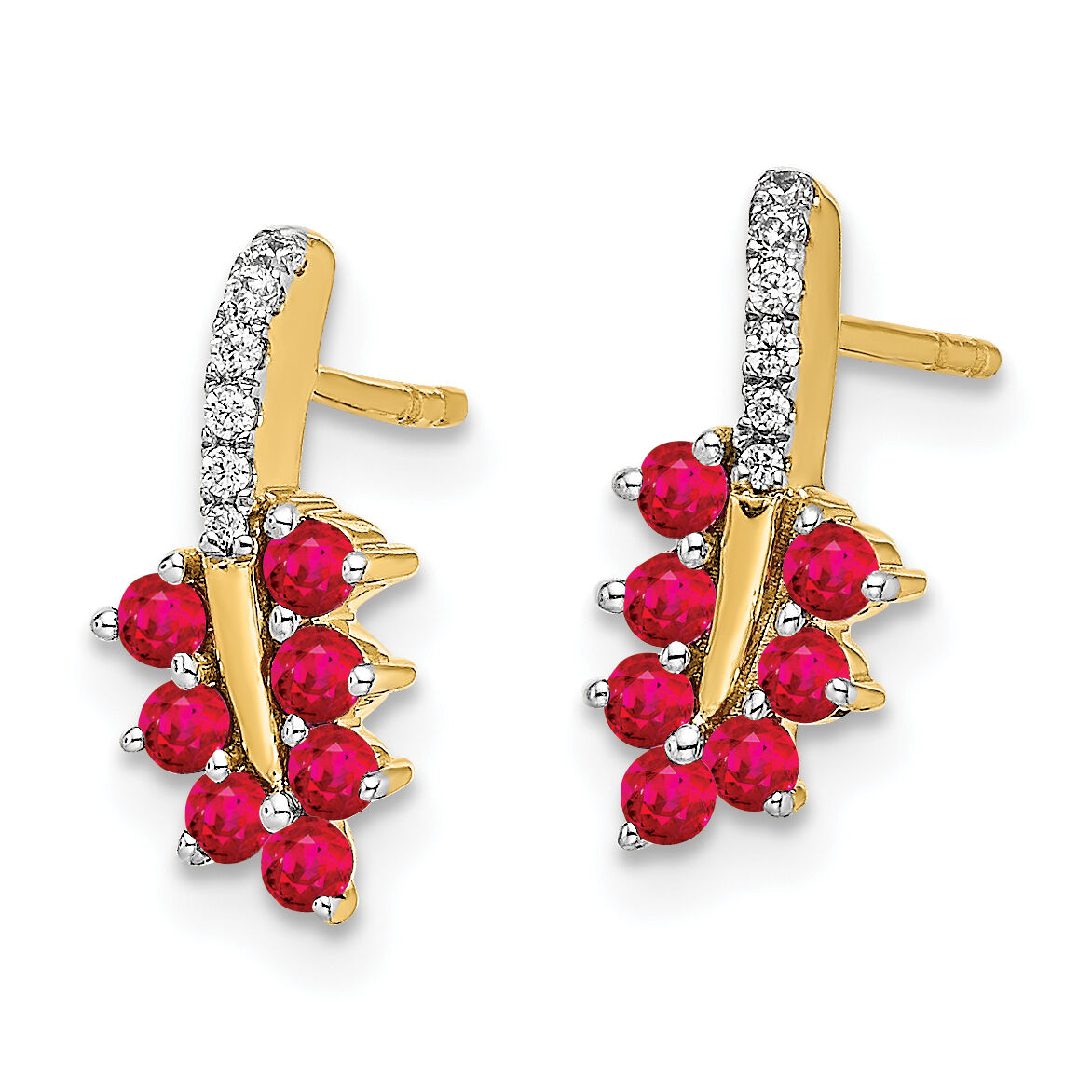 14k Ruby and Diamond Leaf Earrings-EM7248-RU-006-YA