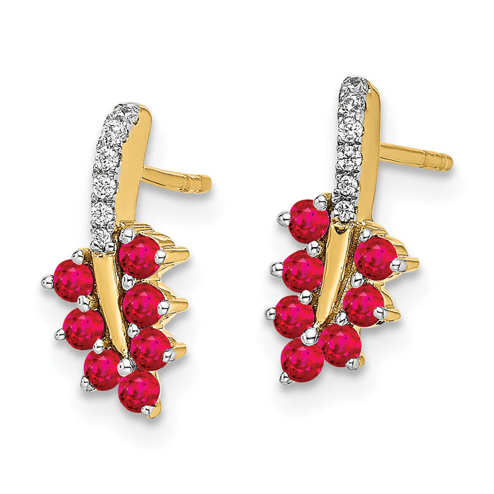 14k Ruby and Diamond Leaf Earrings-EM7248-RU-006-YA