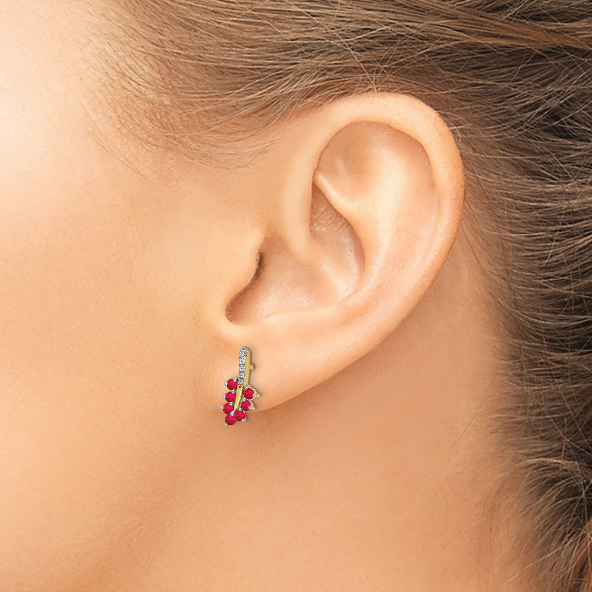 14k Ruby and Diamond Leaf Earrings-EM7248-RU-006-YA
