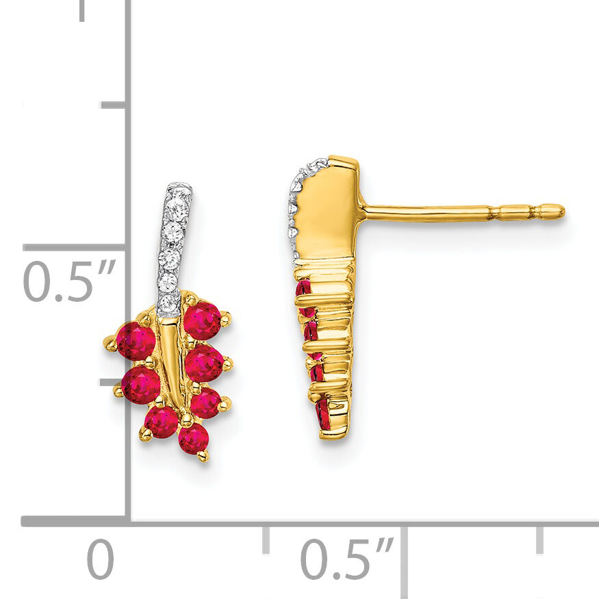 14k Ruby and Diamond Leaf Earrings-EM7248-RU-006-YA