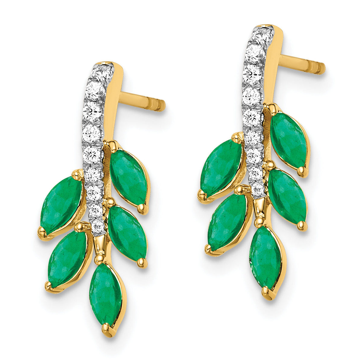 14k Emerald and Diamond Leaf Earrings-EM7249-EM-011-YA