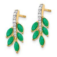 14k Emerald and Diamond Leaf Earrings-EM7249-EM-011-YA