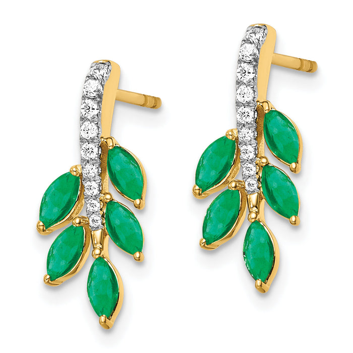 14k Emerald and Diamond Leaf Earrings-EM7249-EM-011-YA