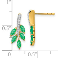 14k Emerald and Diamond Leaf Earrings-EM7249-EM-011-YA