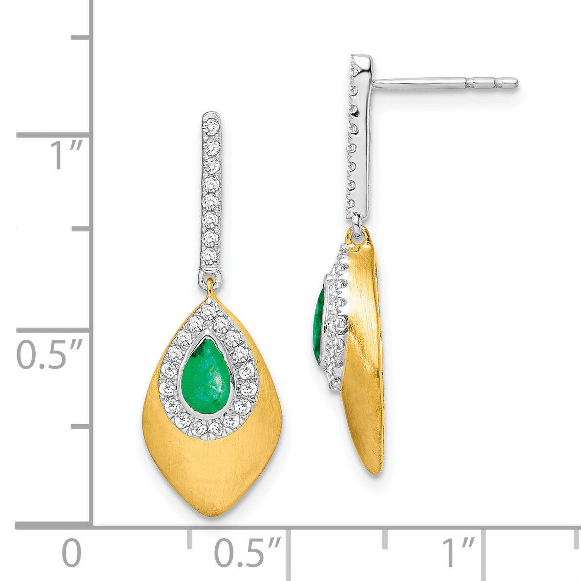 14k Two-tone Emerald and Diamond Dangle Earrings-EM7250-EM-025-YWA