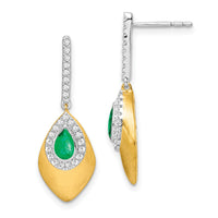 14k Two-tone Emerald and Diamond Dangle Earrings-EM7250-EM-025-YWA