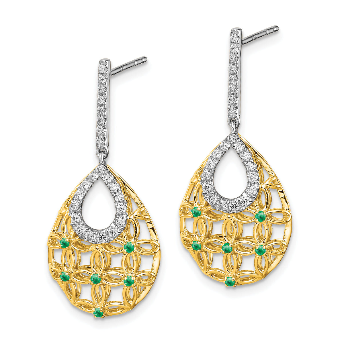 14k Emerald and Diamond Dangle Earrings-EM7251-EM-033-YA