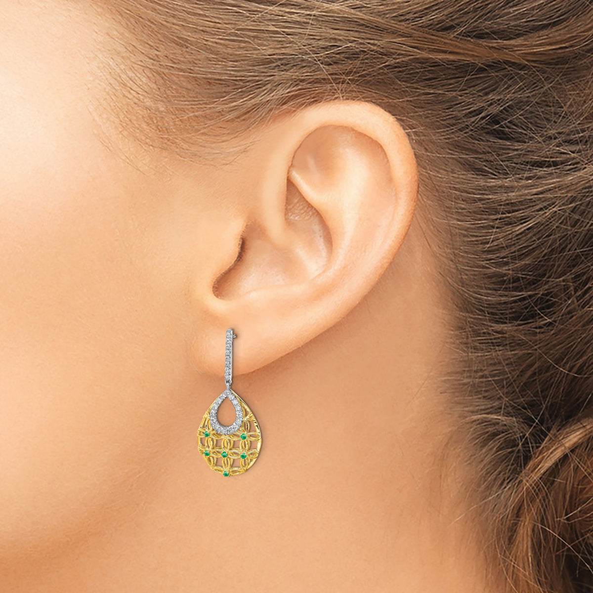14k Emerald and Diamond Dangle Earrings-EM7251-EM-033-YA