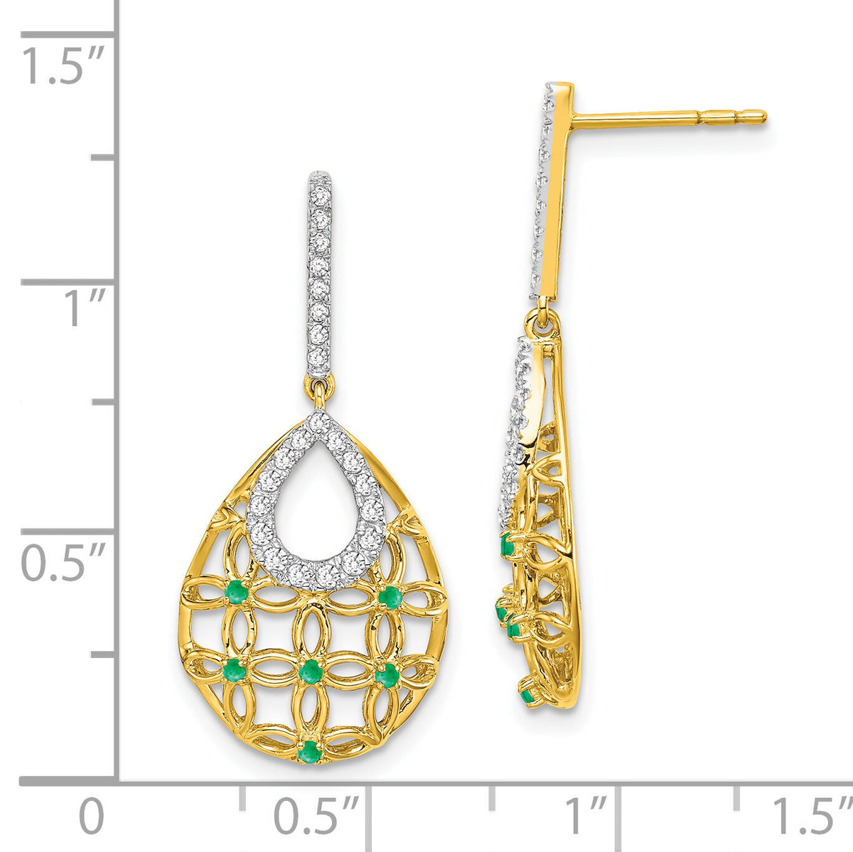 14k Emerald and Diamond Dangle Earrings-EM7251-EM-033-YA