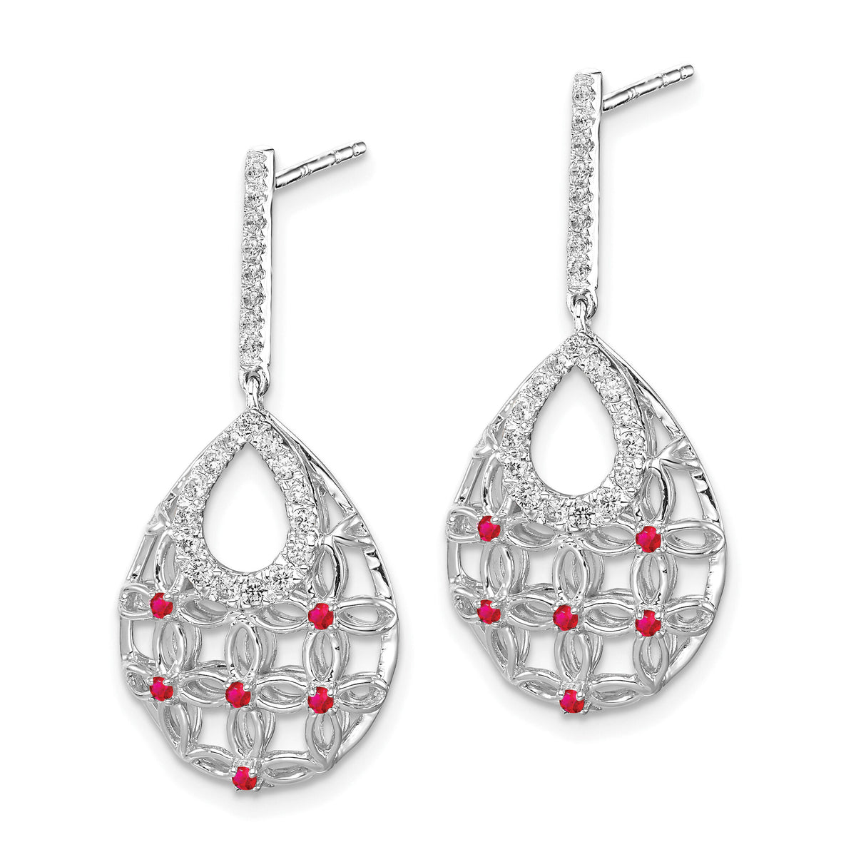 14k White Gold Ruby and Diamond Dangle Earrings-EM7251-RU-033-WA