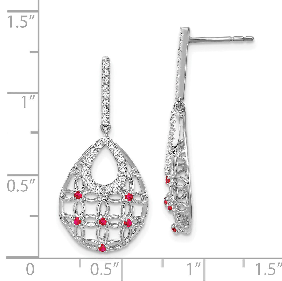 14k White Gold Ruby and Diamond Dangle Earrings-EM7251-RU-033-WA