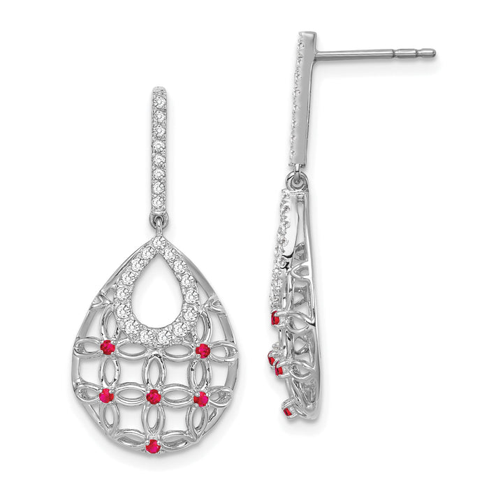 14k White Gold Ruby and Diamond Dangle Earrings-EM7251-RU-033-WA