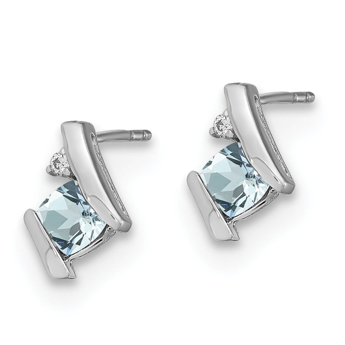 14K White Gold Cushion Aquamarine and Diamond Earrings-EM7398-AQ-003-WA