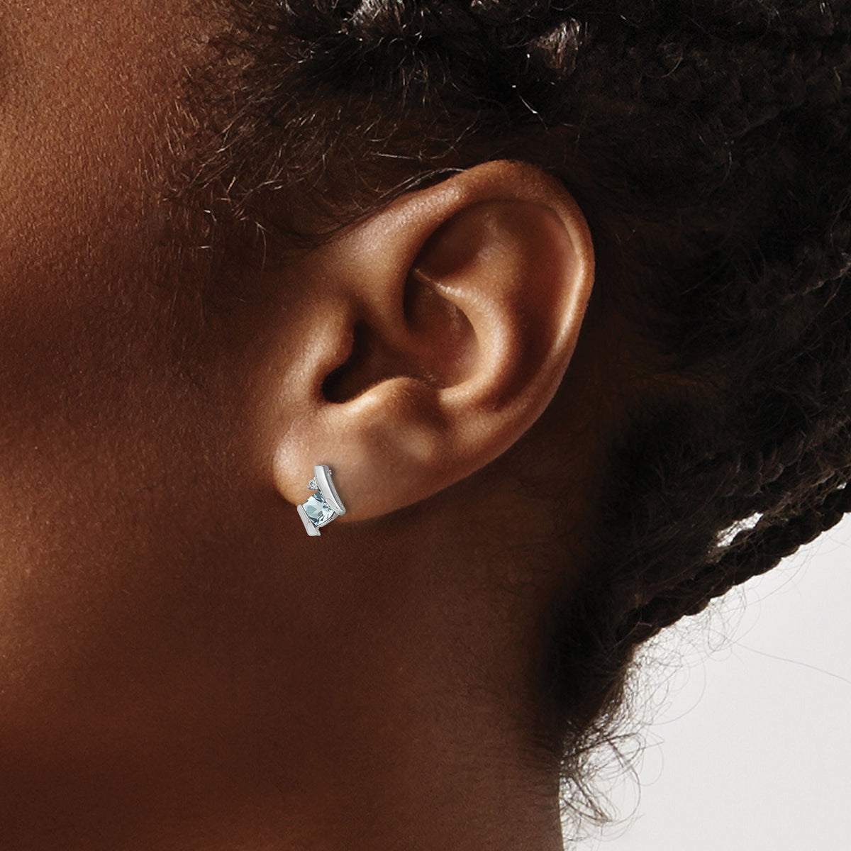 14K White Gold Cushion Aquamarine and Diamond Earrings-EM7398-AQ-003-WA