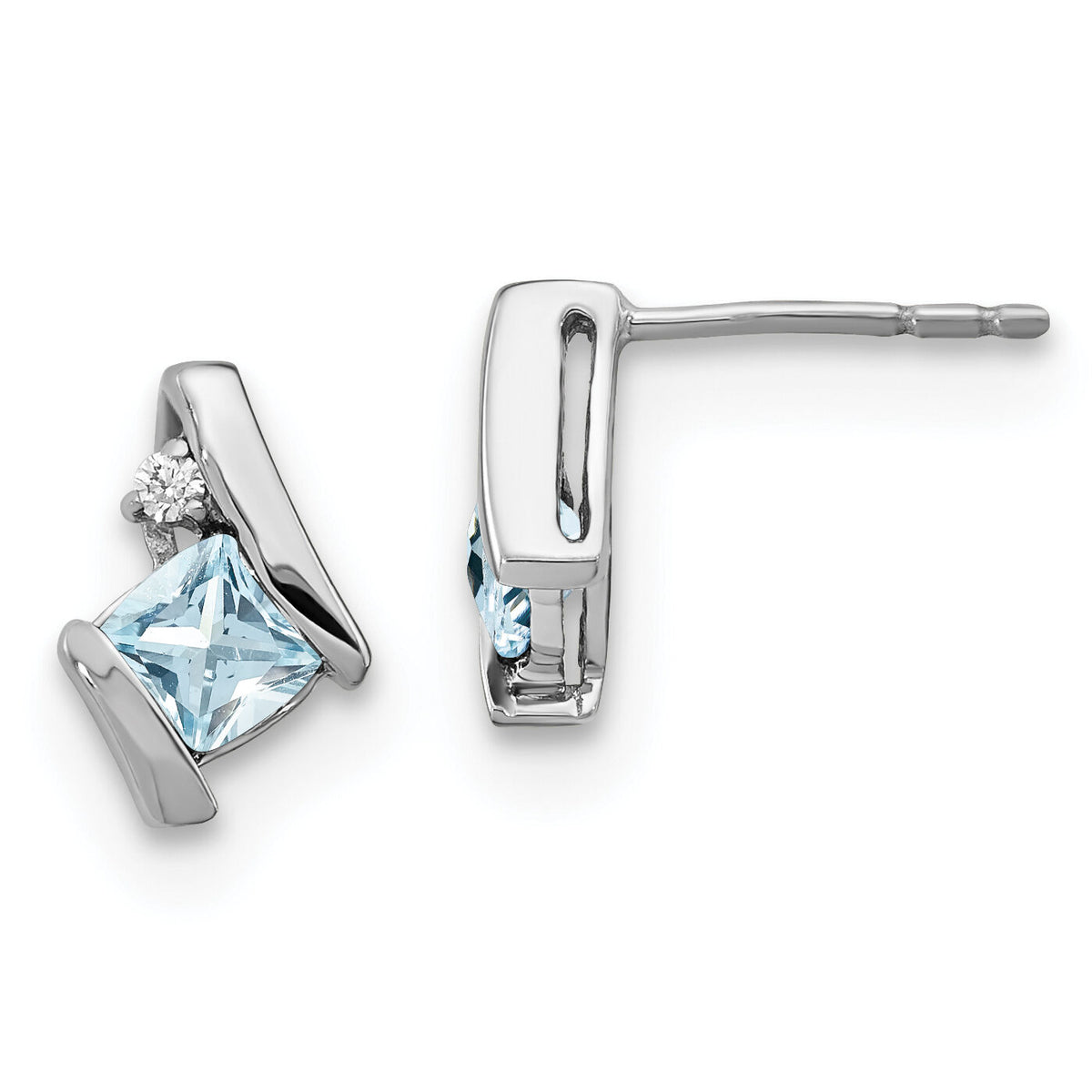 14K White Gold Cushion Aquamarine and Diamond Earrings-EM7398-AQ-003-WA