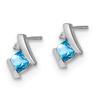 14K White Gold Cushion Blue Topaz and Diamond Earrings-EM7398-BT-003-WA