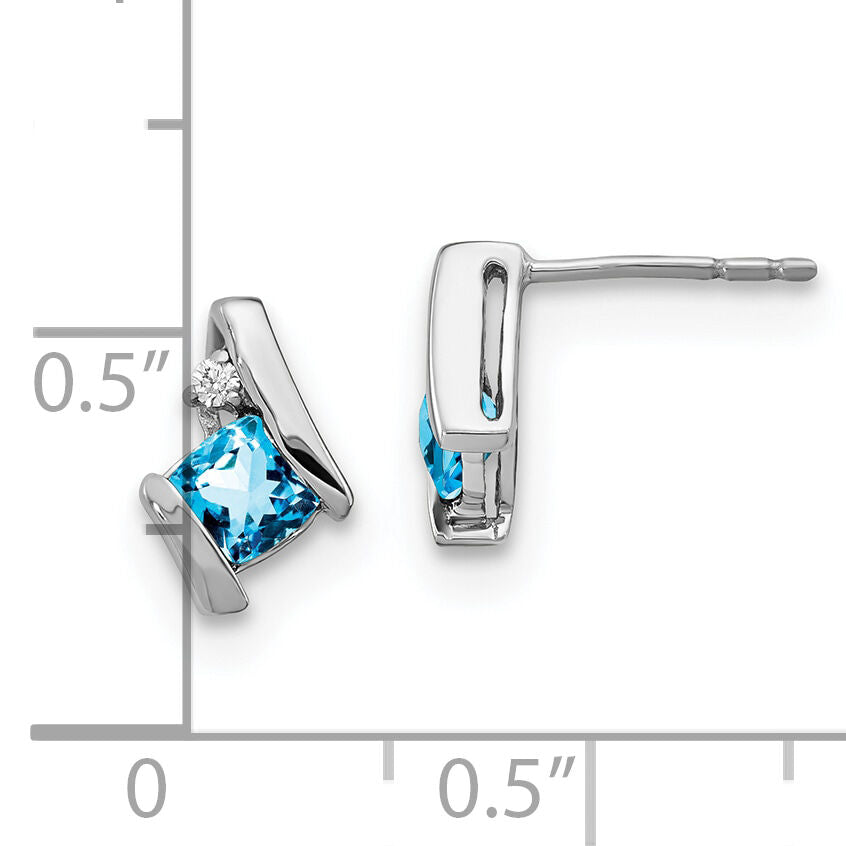 14K White Gold Cushion Blue Topaz and Diamond Earrings-EM7398-BT-003-WA
