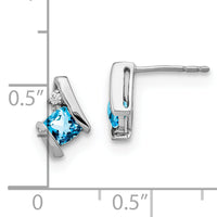 14K White Gold Cushion Blue Topaz and Diamond Earrings-EM7398-BT-003-WA