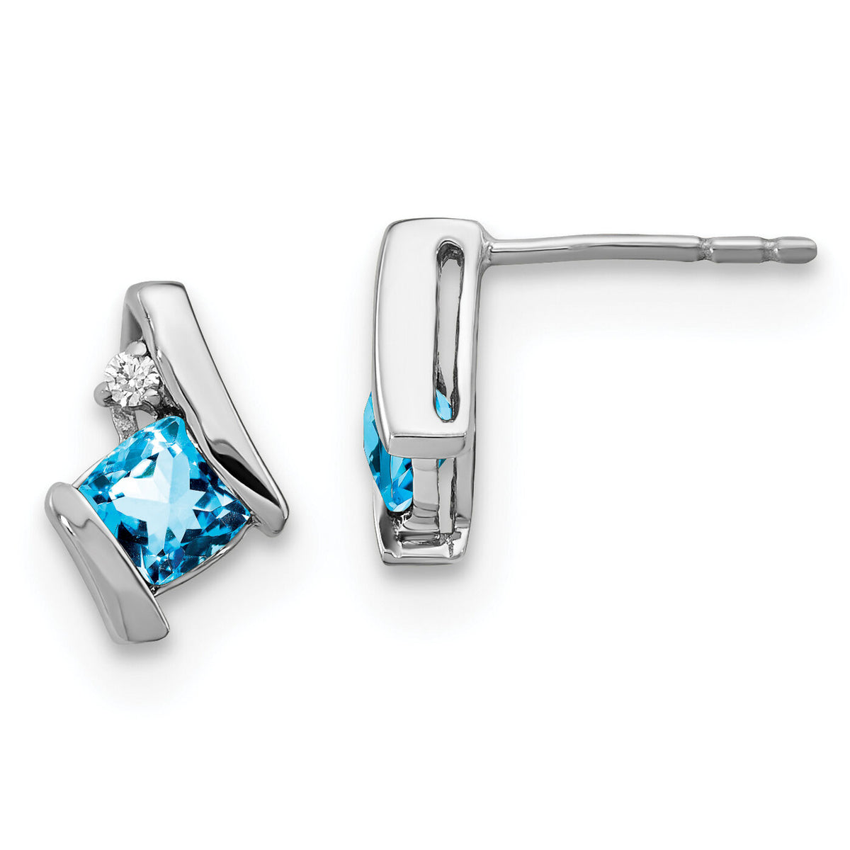14K White Gold Cushion Blue Topaz and Diamond Earrings-EM7398-BT-003-WA
