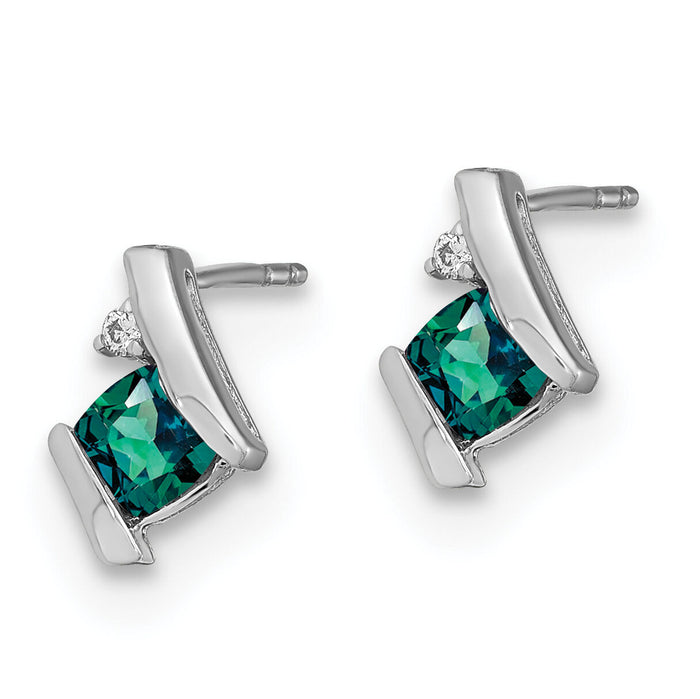 14K White Gold Cushion Cr. Alexandrite and Diamond Earrings-EM7398-CA-003-WA