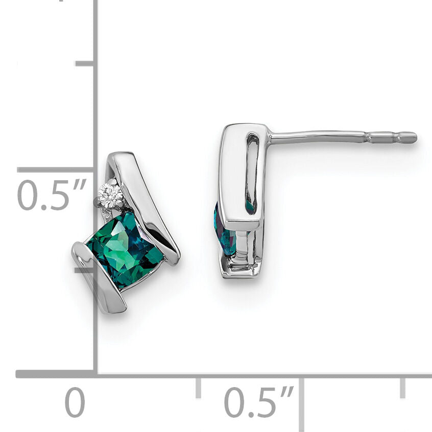 14K White Gold Cushion Cr. Alexandrite and Diamond Earrings-EM7398-CA-003-WA