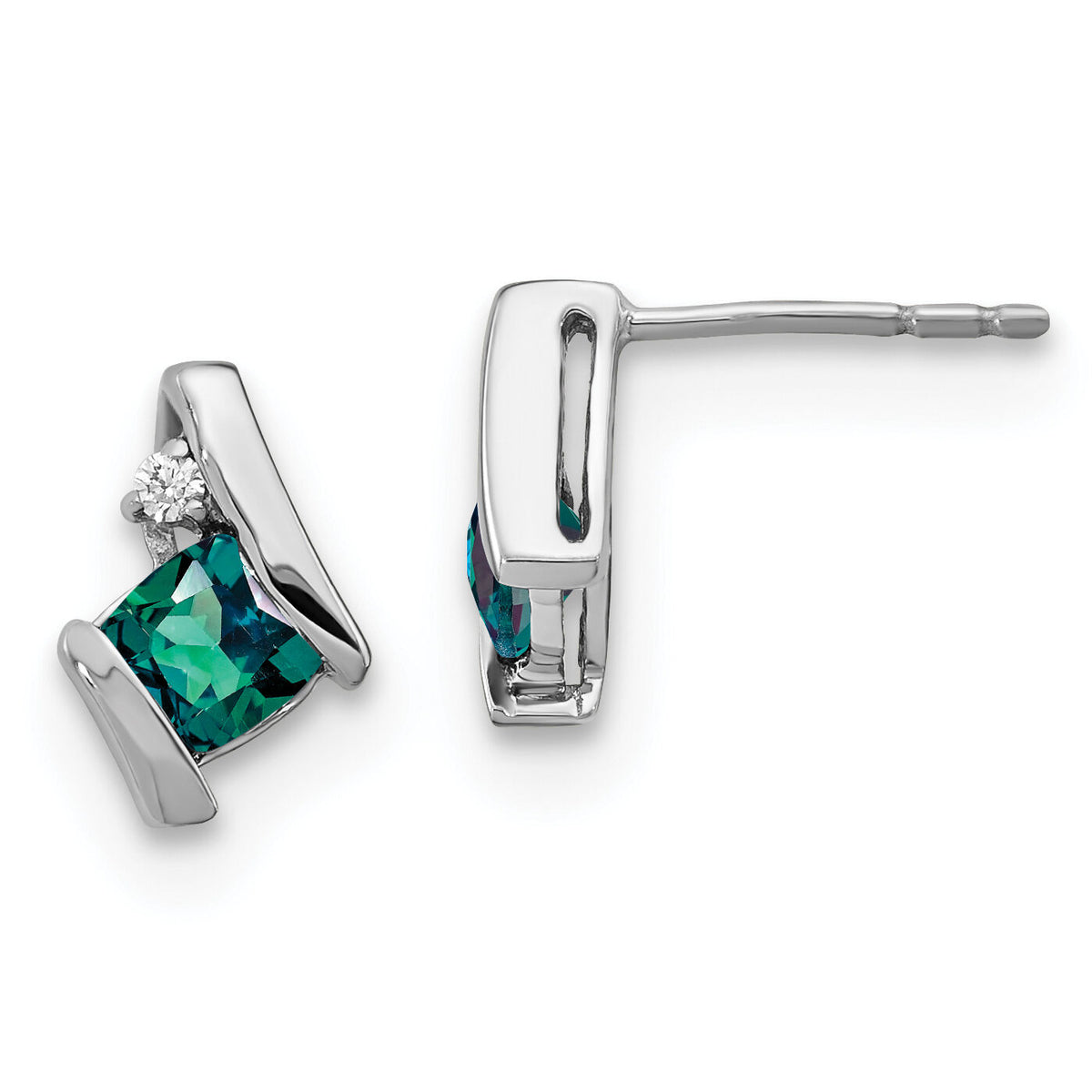14K White Gold Cushion Cr. Alexandrite and Diamond Earrings-EM7398-CA-003-WA