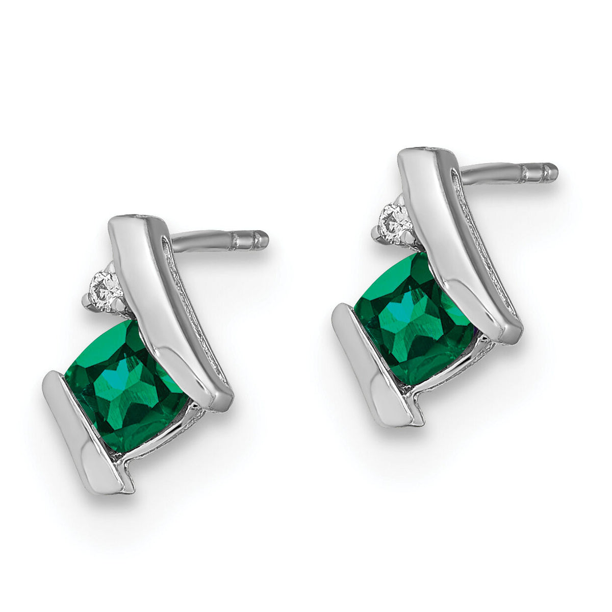 14K White Gold Cushion Cr. Emerald and Diamond Earrings-EM7398-CEM-003-WA
