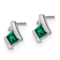14K White Gold Cushion Cr. Emerald and Diamond Earrings-EM7398-CEM-003-WA