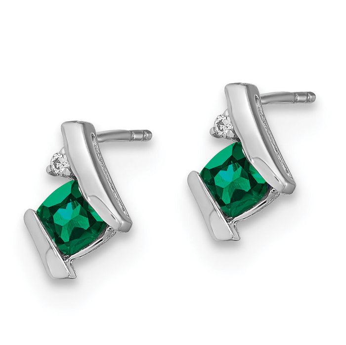 14K White Gold Cushion Cr. Emerald and Diamond Earrings-EM7398-CEM-003-WA
