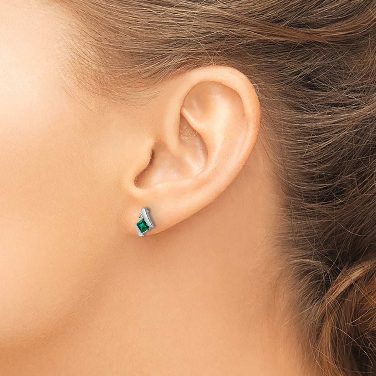 14K White Gold Cushion Cr. Emerald and Diamond Earrings-EM7398-CEM-003-WA