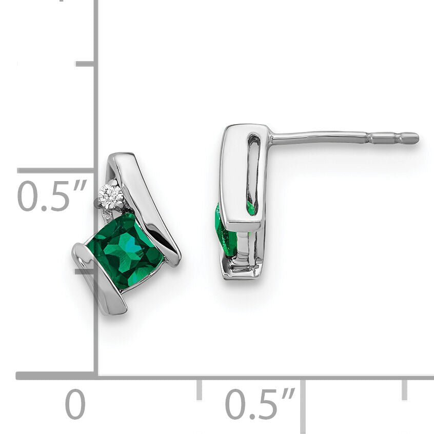 14K White Gold Cushion Cr. Emerald and Diamond Earrings-EM7398-CEM-003-WA