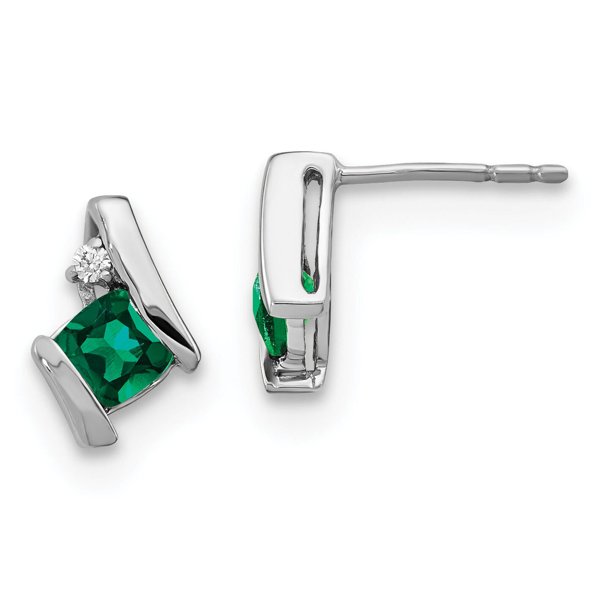 14K White Gold Cushion Cr. Emerald and Diamond Earrings-EM7398-CEM-003-WA