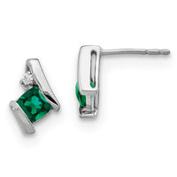 14K White Gold Cushion Cr. Emerald and Diamond Earrings-EM7398-CEM-003-WA