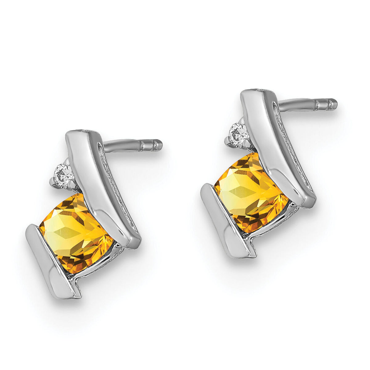 14K White Gold Cushion Citrine and Diamond Earrings-EM7398-CI-003-WA
