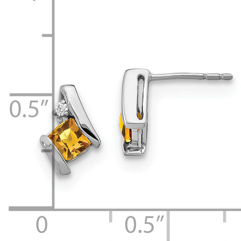 14K White Gold Cushion Citrine and Diamond Earrings-EM7398-CI-003-WA