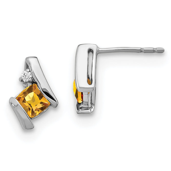 14K White Gold Cushion Citrine and Diamond Earrings-EM7398-CI-003-WA